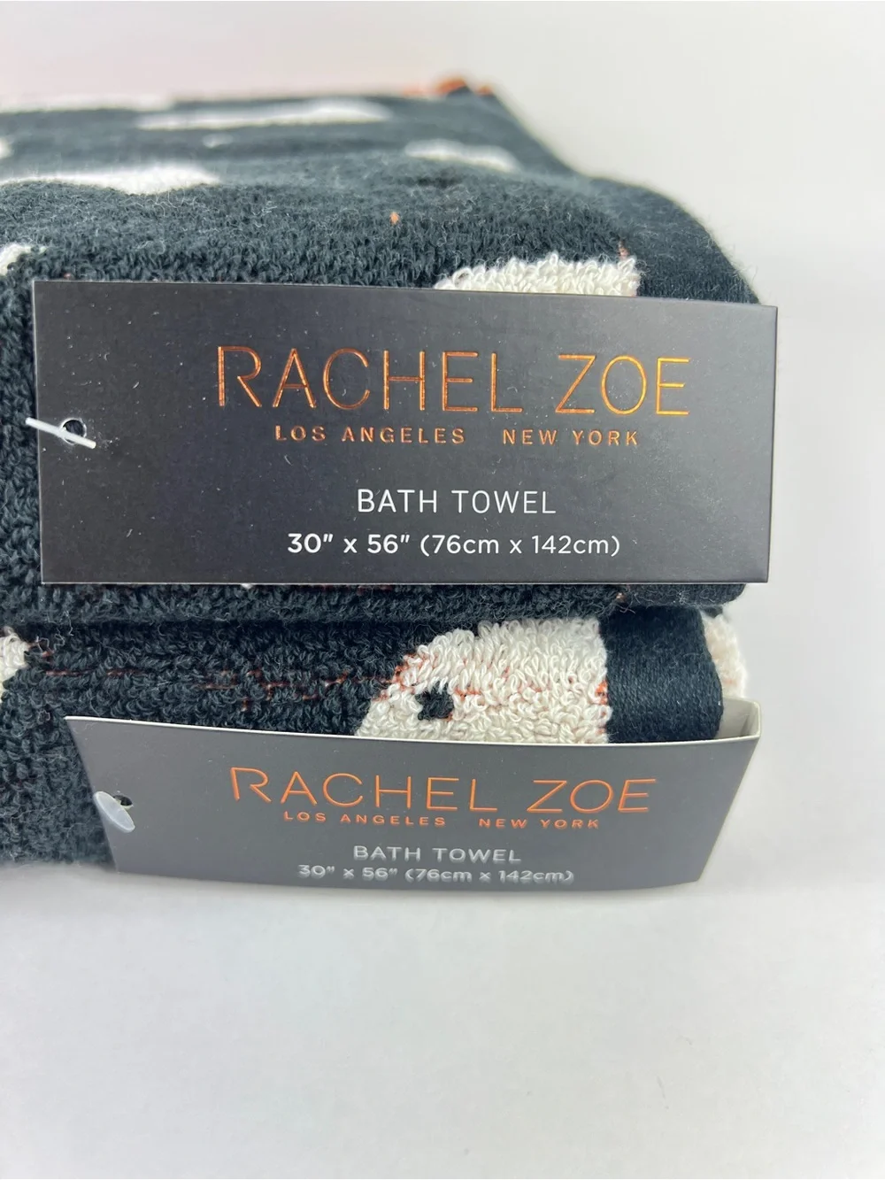 Rachel Zoe Bath Towels Black Cream Ghosts Halloween Fall Soft Cotton 2 Pc NEW